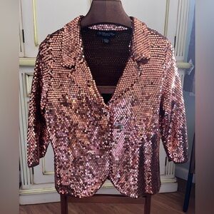 Colleen Lopez Orange copper Sequin Blazer Sweater